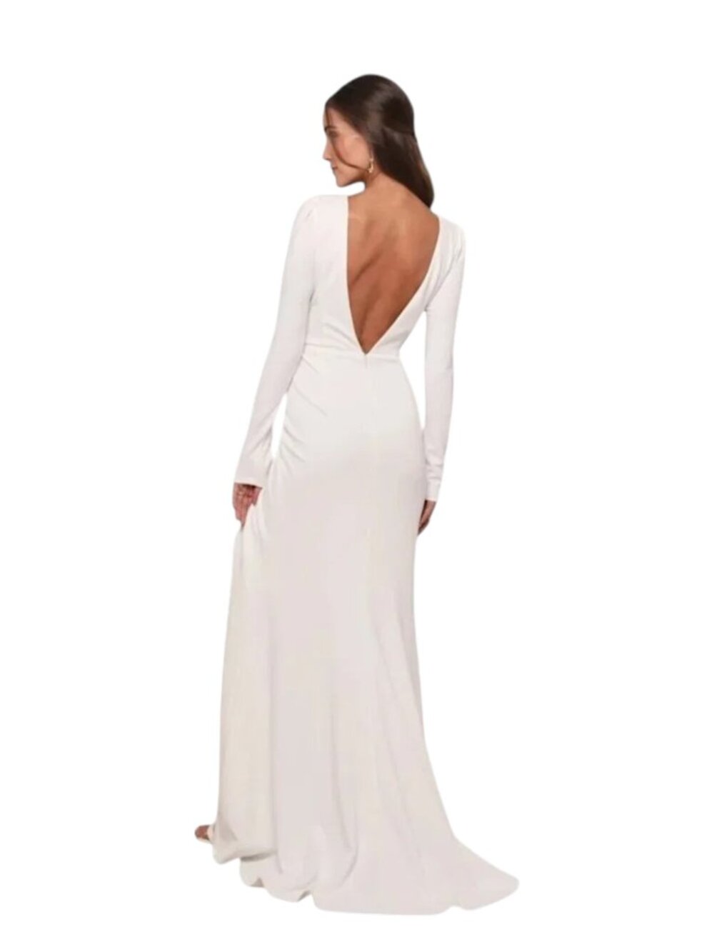 Lulus White Long Sleeve Mermaid Wedding Dress with Deep V-Neck Size XL - Picture 2 of 11